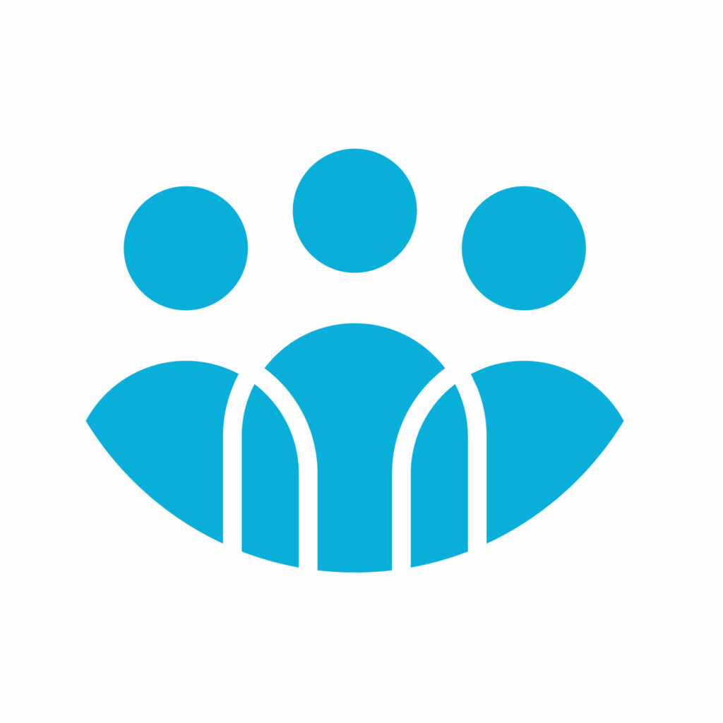 Abstract blue figures representing a group or community.